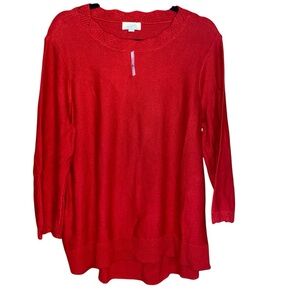 LOFT Red 100% Cotton Knit Top Size XXL